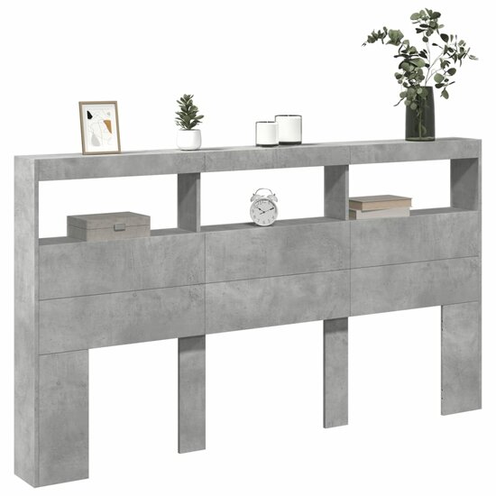 Hoofdbordkast Met Led-Verlichting 180 x 17 x 102 cm Betongrijs