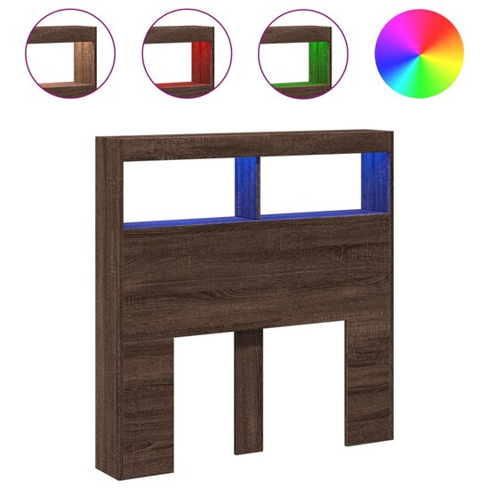 Hoofdbordkast Met Led-Verlichting Bruin Eiken 100 x 17 x 102 cm bruin eikenkleur