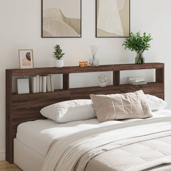 Hoofdbordkast Met Led-Verlichting Bruin Eiken 220 x 17 x 102 cm bruin eikenkleur