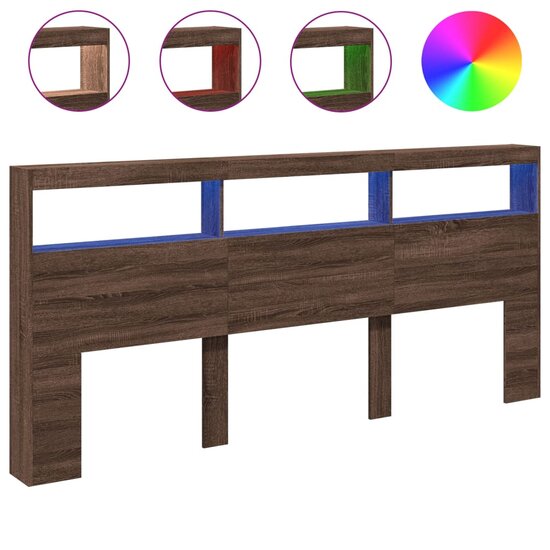 Hoofdbordkast Met Led-Verlichting Bruin Eiken 220 x 17 x 102 cm bruin eikenkleur