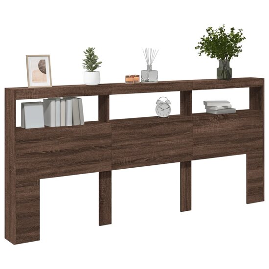 Hoofdbordkast Met Led-Verlichting Bruin Eiken 220 x 17 x 102 cm bruin eikenkleur