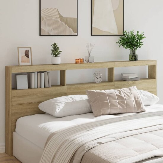 Hoofdbordkast Met Led-Verlichting 220 x 17 x 102 cm Sonoma eiken