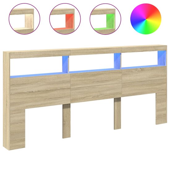 Hoofdbordkast Met Led-Verlichting 220 x 17 x 102 cm Sonoma eiken