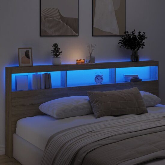 Hoofdbordkast Met Led-Verlichting 220 x 17 x 102 cm Sonoma eiken