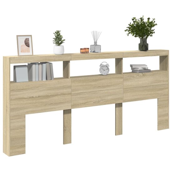 Hoofdbordkast Met Led-Verlichting 220 x 17 x 102 cm Sonoma eiken