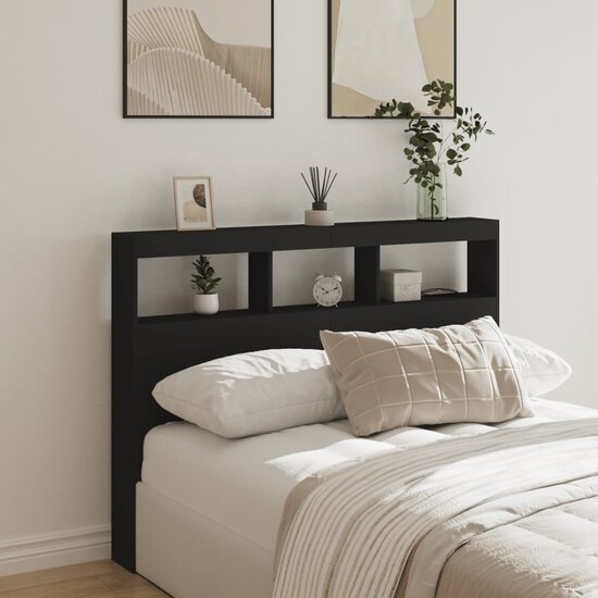 Hoofdbordkast Met Led-Verlichting 140 x 17 x 102 cm Zwart