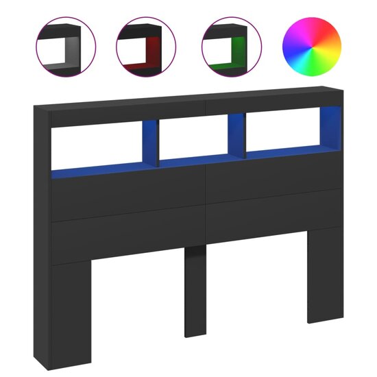 Hoofdbordkast Met Led-Verlichting 140 x 17 x 102 cm Zwart