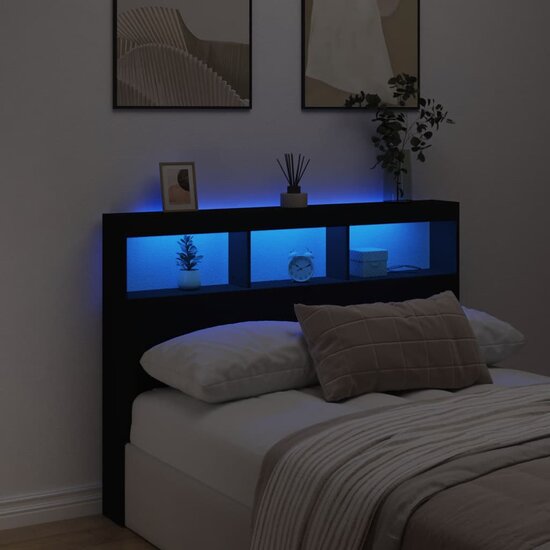 Hoofdbordkast Met Led-Verlichting 140 x 17 x 102 cm Zwart