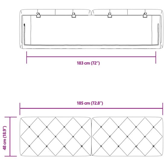 Hoofdbordkussen Fluweel 180 cm Zwart