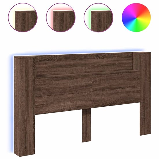 Hoofdbordkast Met Led-Verlichting 180X16,5X103,5 Cm Bruin Eiken 180 x 16.5 x 103.5 cm bruin eikenkleur