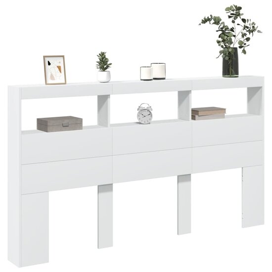 Hoofdbordkast Met Led-Verlichting 180 x 17 x 102 cm Wit