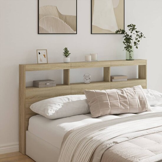 Hoofdbordkast Met Led-Verlichting 180 x 17 x 102 cm Sonoma eiken