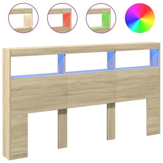 Hoofdbordkast Met Led-Verlichting 180 x 17 x 102 cm Sonoma eiken