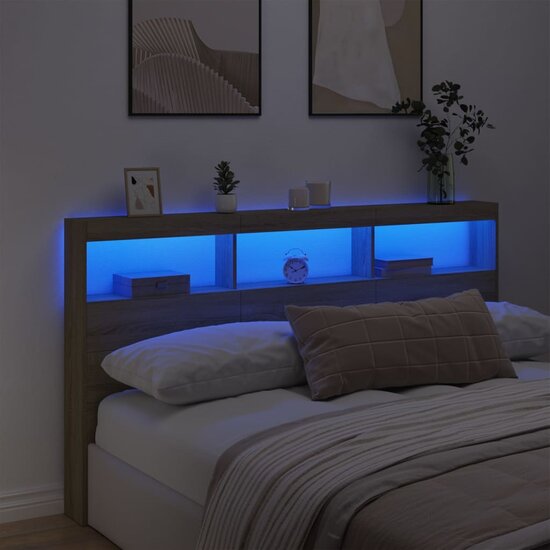 Hoofdbordkast Met Led-Verlichting 180 x 17 x 102 cm Sonoma eiken