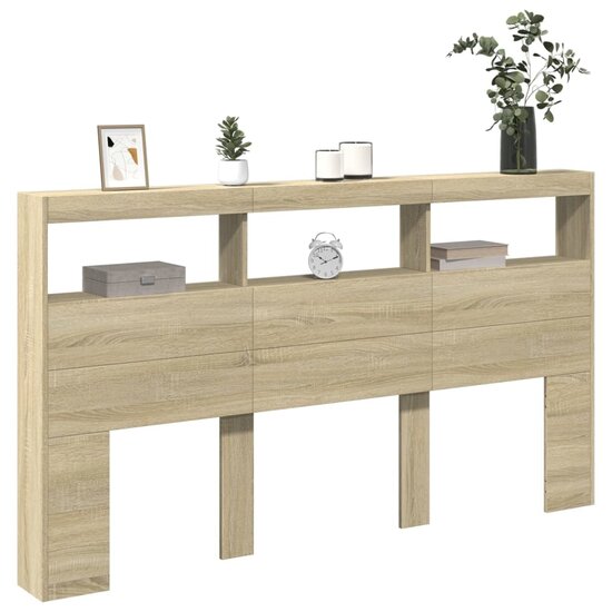 Hoofdbordkast Met Led-Verlichting 180 x 17 x 102 cm Sonoma eiken