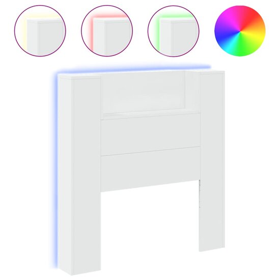 Hoofdbordkast Met Led-Verlichting 100X16,5X103,5 Cm 100 x 16.5 x 103.5 cm Wit