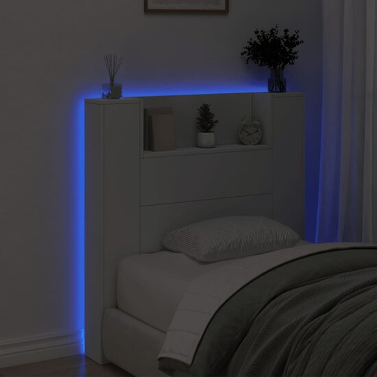 Hoofdbordkast Met Led-Verlichting 100X16,5X103,5 Cm 100 x 16.5 x 103.5 cm Wit