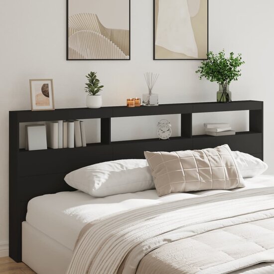 Hoofdbordkast Met Led-Verlichting 220 x 17 x 102 cm Zwart