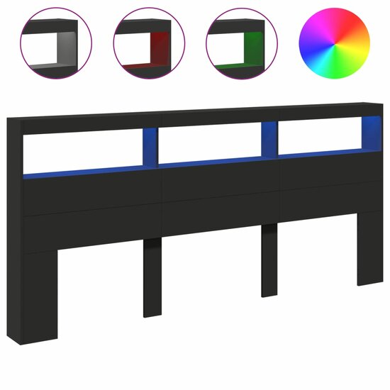 Hoofdbordkast Met Led-Verlichting 220 x 17 x 102 cm Zwart