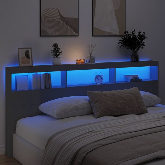 Hoofdbordkast Met Led-Verlichting 220 x 17 x 102 cm Zwart