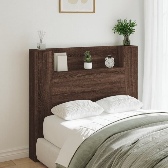 Hoofdbordkast Met Led-Verlichting 120X16,5X103,5 Cm Bruin Eiken 120 x 16.5 x 103.5 cm bruin eikenkleur
