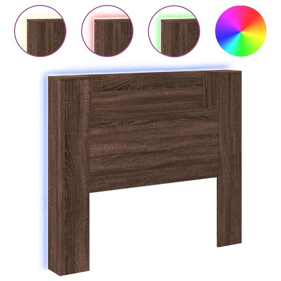 Hoofdbordkast Met Led-Verlichting 120X16,5X103,5 Cm Bruin Eiken 120 x 16.5 x 103.5 cm bruin eikenkleur