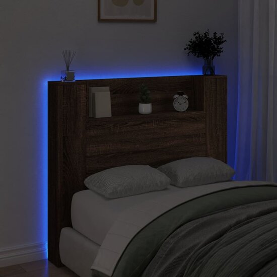 Hoofdbordkast Met Led-Verlichting 120X16,5X103,5 Cm Bruin Eiken 120 x 16.5 x 103.5 cm bruin eikenkleur