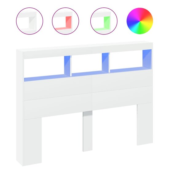 Hoofdbordkast Met Led-Verlichting 140 x 17 x 102 cm Wit