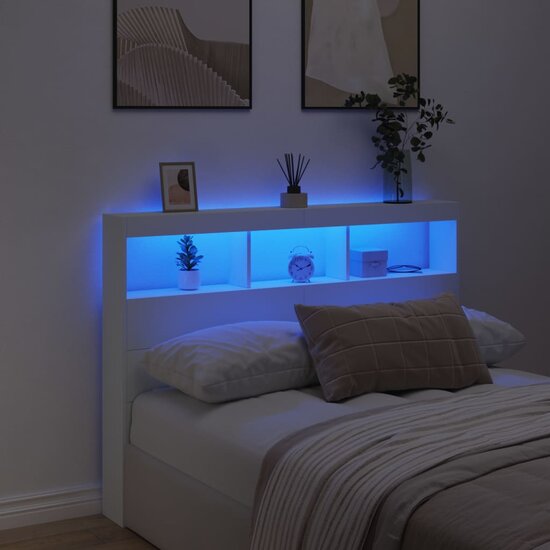 Hoofdbordkast Met Led-Verlichting 140 x 17 x 102 cm Wit