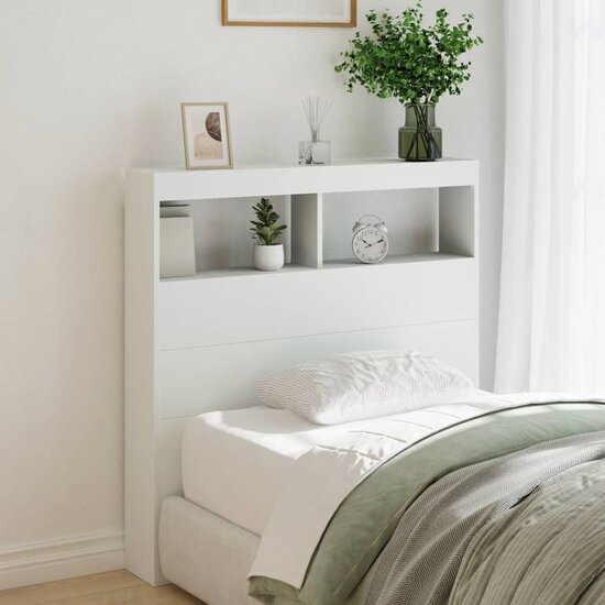Hoofdbordkast Met Led-Verlichting 100 x 17 x 102 cm Wit