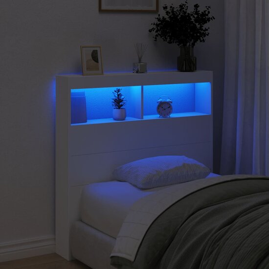 Hoofdbordkast Met Led-Verlichting 100 x 17 x 102 cm Wit