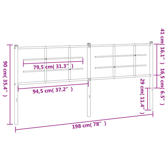 Hoofdbord Metaal 193 cm Zwart