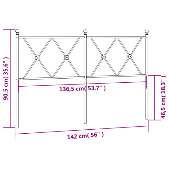 Hoofdbord Metaal 137 cm Zwart