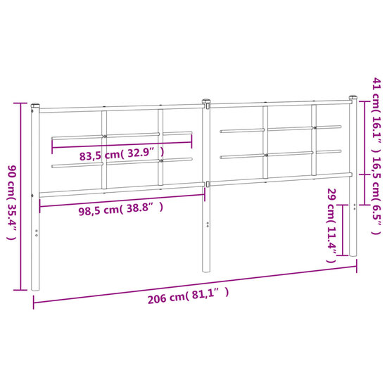 Hoofdbord Metaal 200 cm Zwart
