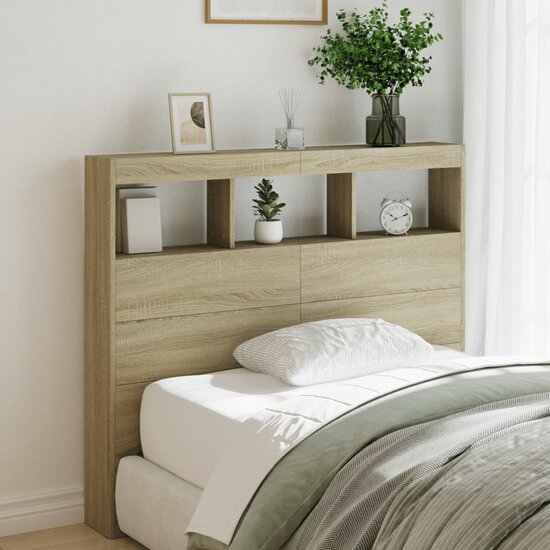 Hoofdbordkast Met Led-Verlichting 120 x 17 x 102 cm Sonoma eiken