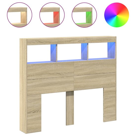Hoofdbordkast Met Led-Verlichting 120 x 17 x 102 cm Sonoma eiken