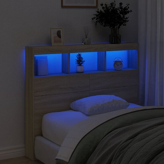 Hoofdbordkast Met Led-Verlichting 120 x 17 x 102 cm Sonoma eiken