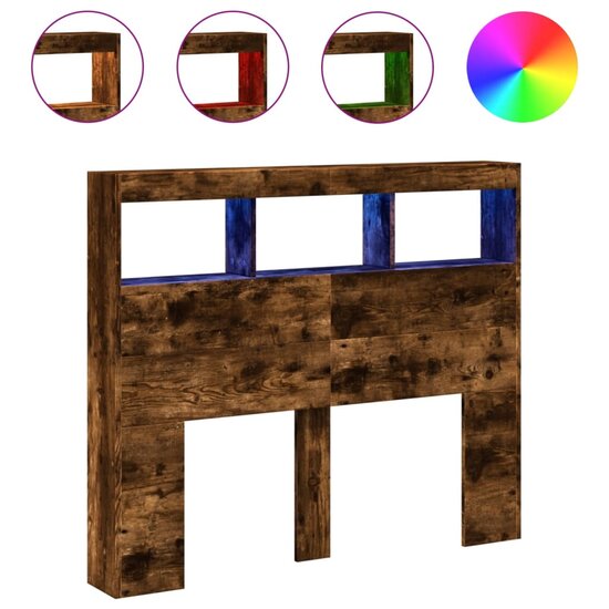 Hoofdbordkast Met Led-Verlichting 120 x 17 x 102 cm Gerookt eiken