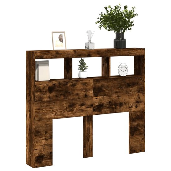 Hoofdbordkast Met Led-Verlichting 120 x 17 x 102 cm Gerookt eiken
