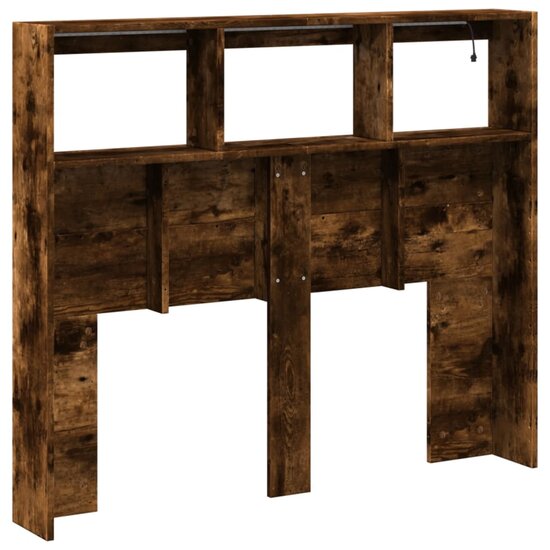 Hoofdbordkast Met Led-Verlichting 120 x 17 x 102 cm Gerookt eiken