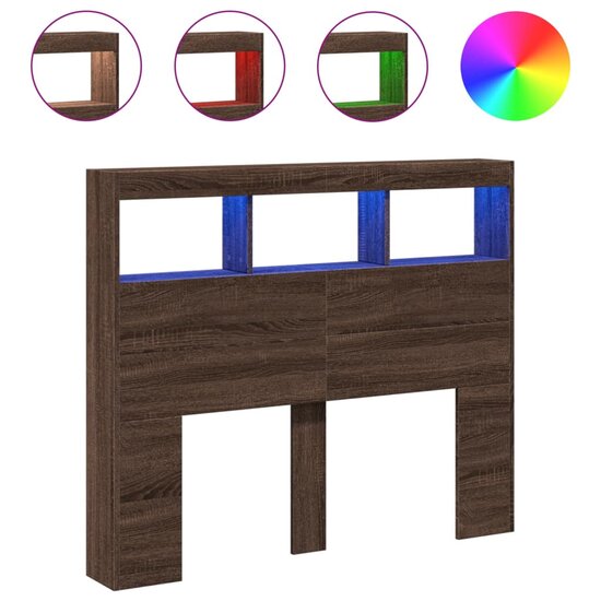 Hoofdbordkast Met Led-Verlichting Bruin Eiken 120 x 17 x 102 cm bruin eikenkleur
