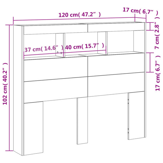 Hoofdbordkast Met Led-Verlichting Bruin Eiken 120 x 17 x 102 cm bruin eikenkleur