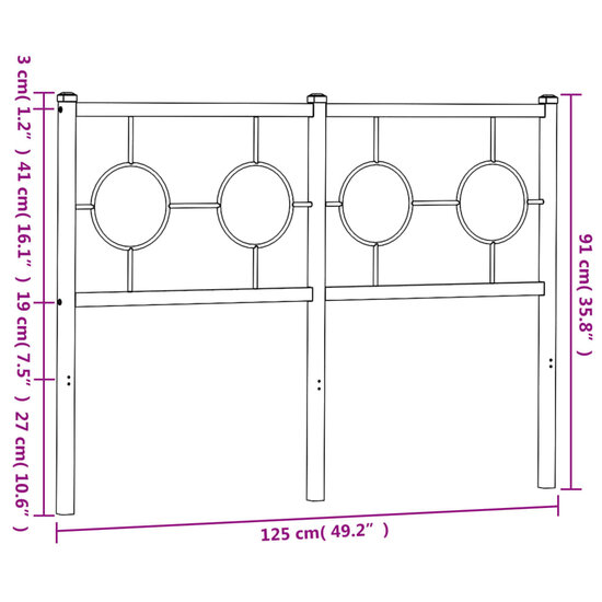 Hoofdbord Metaal 120 cm Zwart