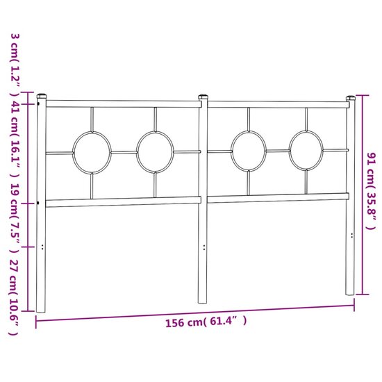 Hoofdbord Metaal 150 cm Zwart