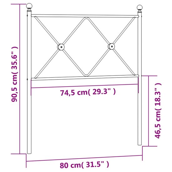 Hoofdbord 75 cm metaal zwart