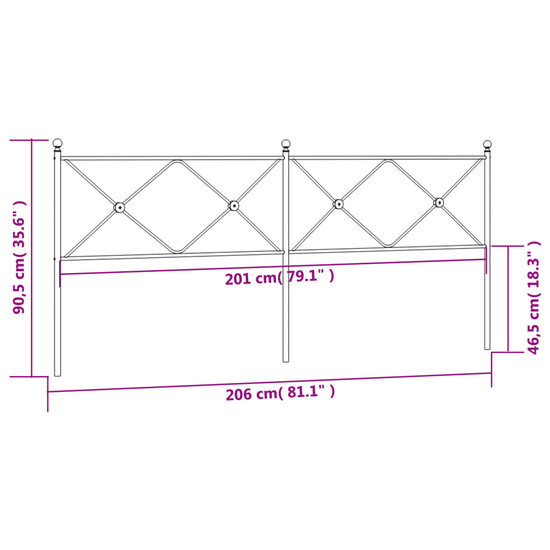 Hoofdbord 200 cm metaal zwart