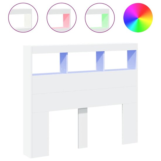 Hoofdbordkast Met Led-Verlichting 120 x 17 x 102 cm Wit