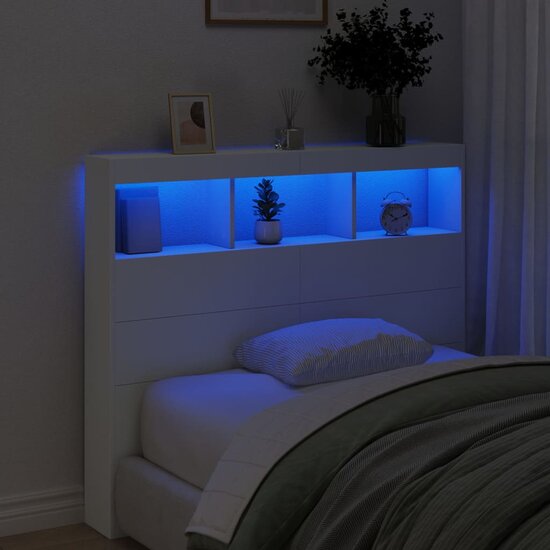 Hoofdbordkast Met Led-Verlichting 120 x 17 x 102 cm Wit