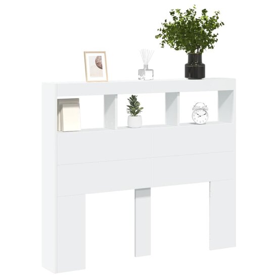 Hoofdbordkast Met Led-Verlichting 120 x 17 x 102 cm Wit