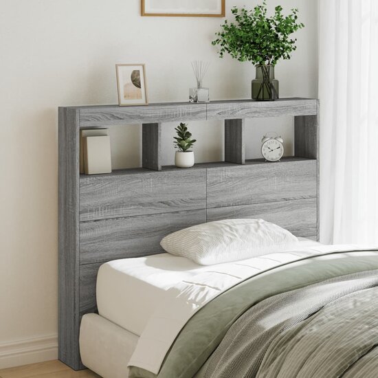 Hoofdbordkast Met Led-Verlichting 120 x 17 x 102 cm Grijs sonoma